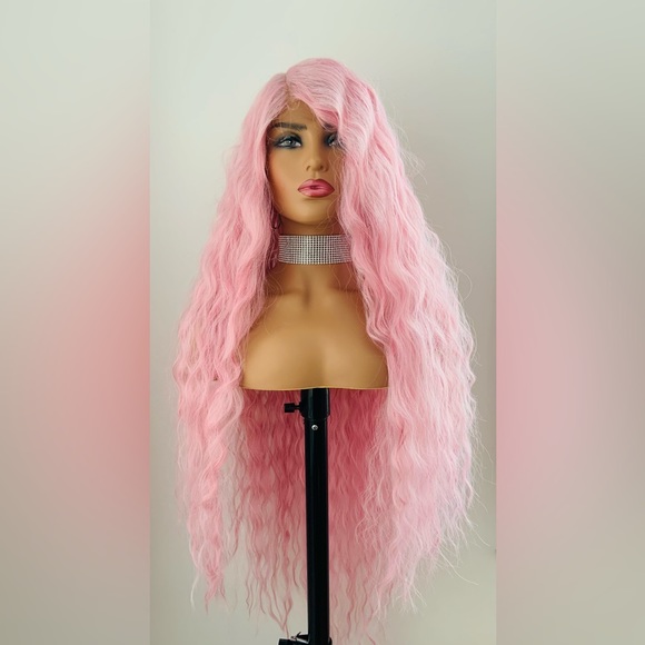 Long Pink Premium Fiber Lace Front Wig for Fashion/Cosplay/Gaming & More! 🌸 - Picture 4 of 9